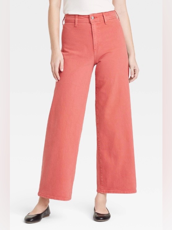 High-Rise Sailor Wide Leg Ankle Jeans Light Red 16 Nwot